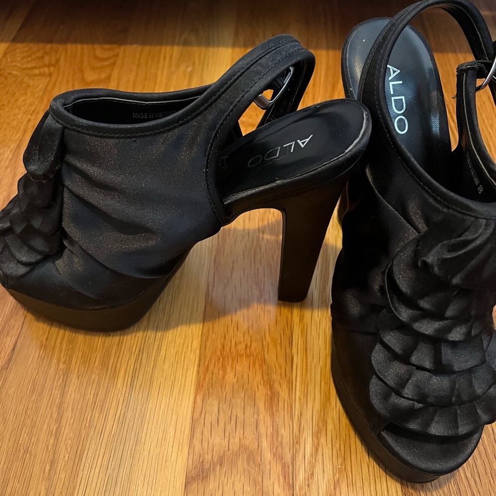 Aldo Black Ruffled High Heel Sandals
